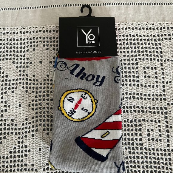 NEW with tags YoSox  grey, red, navy, white & yellow socks men’s size 7-12 rare - Picture 1 of 9